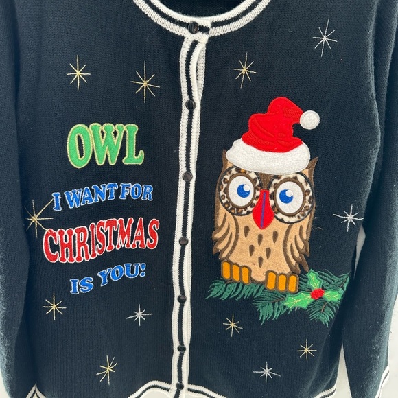 Ugly Christmas Cardigan Sweater with Holiday Owl Design - Picture 4 of 4